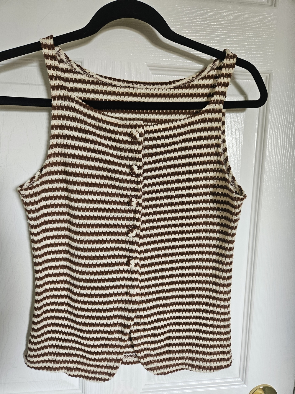 Striped Brown and Cream Knit Button Down Vest Tank Top